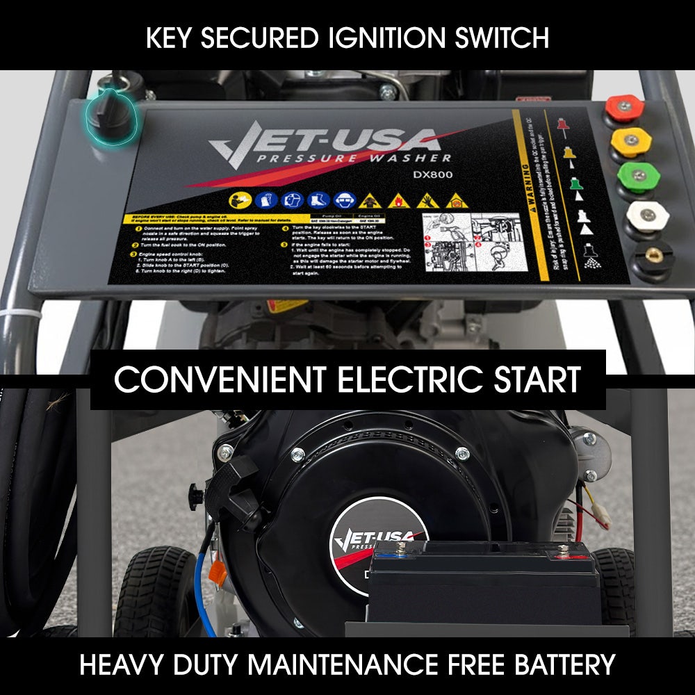 JET-USA Commercial Diesel High-Pressure Washer Cleaner, Electric Start 10hp 418cc, 15m Steel Braided Hose, V219-PRWDSLJT800A