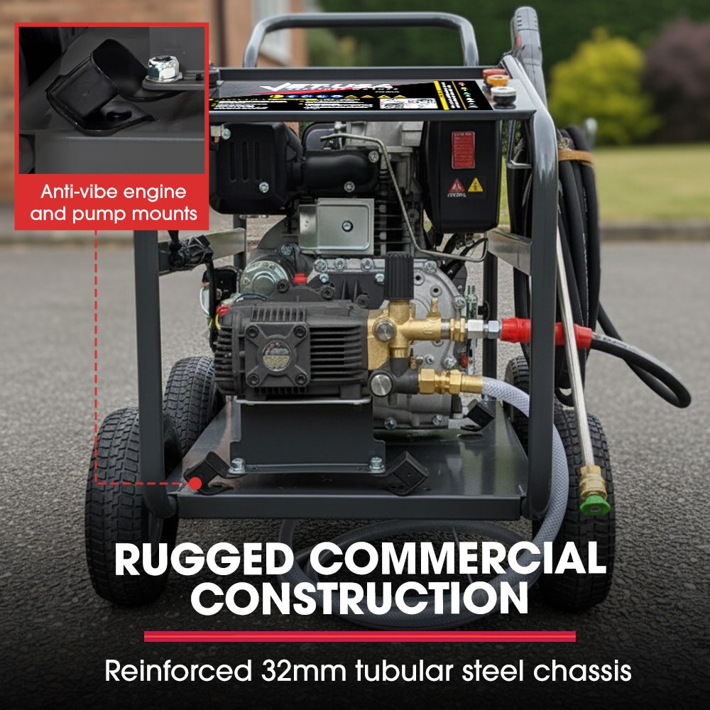 JET-USA Commercial Diesel High-Pressure Washer Cleaner, Electric Start 10hp 418cc, 15m Steel Braided Hose, V219-PRWDSLJT800A
