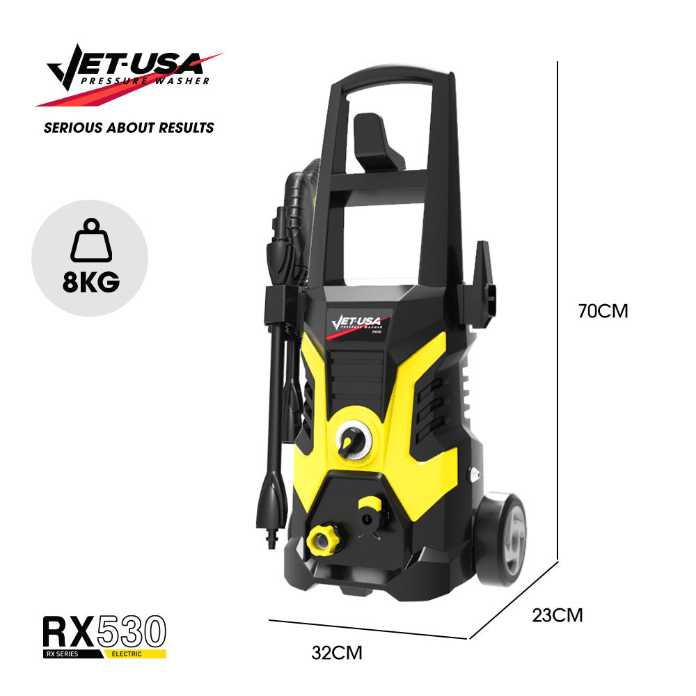 JET-USA RX530 Electric High Pressure Washer, 2400PSI 3 Nozzles, Brush Head Cleaner, Detergent Bottle V219-PRWELEJT30SA