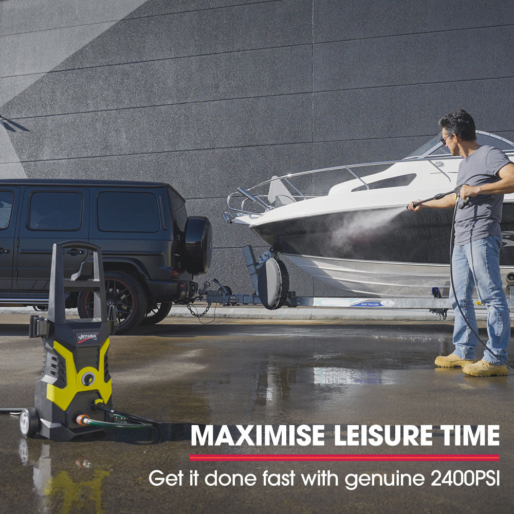 JET-USA RX530 Electric High Pressure Washer, 2400PSI 3 Nozzles, Brush Head Cleaner, Detergent Bottle V219-PRWELEJT30SA