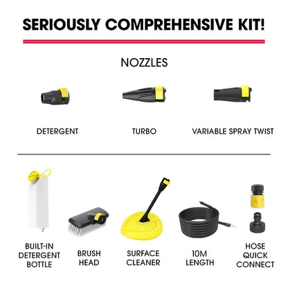 JET-USA RX540 Electric High Pressure Washer, 2800PSI 2 Nozzles, Brush Head, Deck Cleaner, Detergent Bottle, V219-PRWELEJT40SA