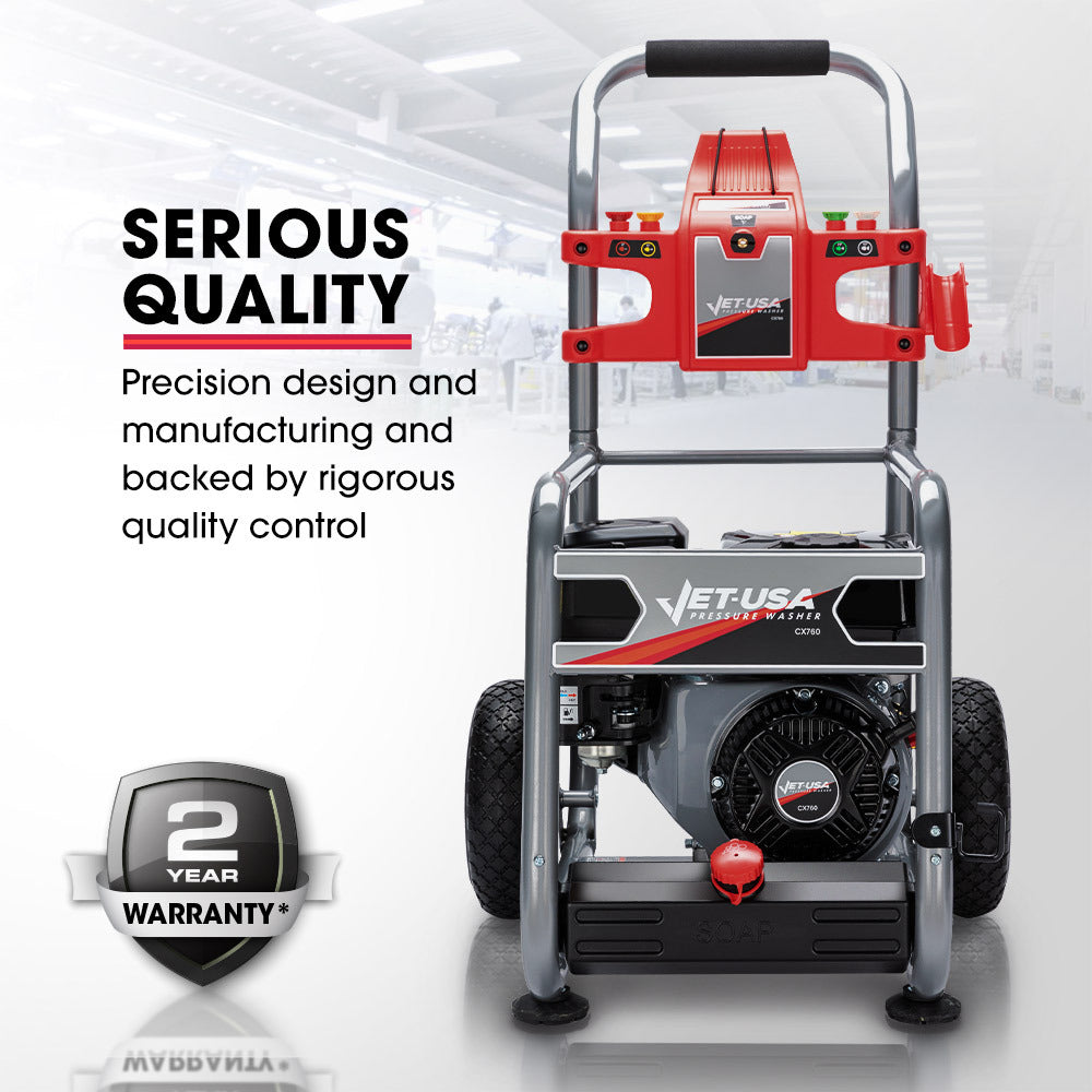 JET-USA 4800PSI Petrol Powered High Pressure Washer, w/ 30m Hose and Drain Cleaner - CX760 V219-PRWPTLJETA760-KIT