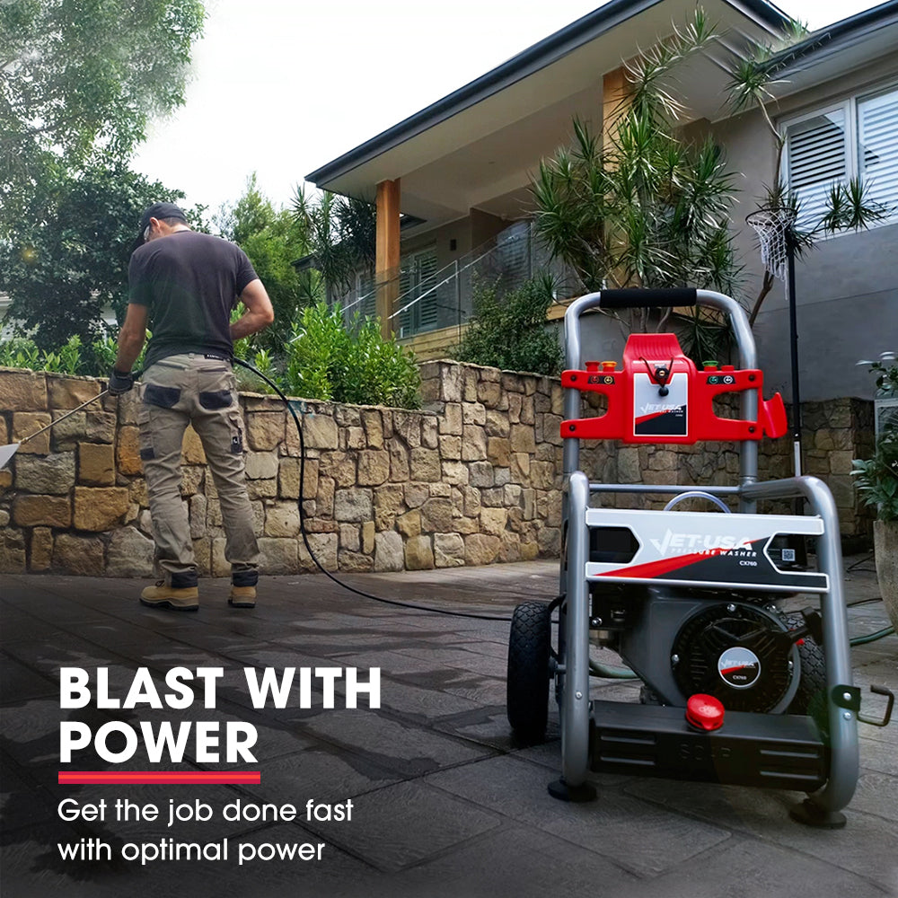 JET-USA 4800PSI Petrol Powered High Pressure Washer, w/ 30m Hose and Drain Cleaner - CX760 V219-PRWPTLJETA760-KIT