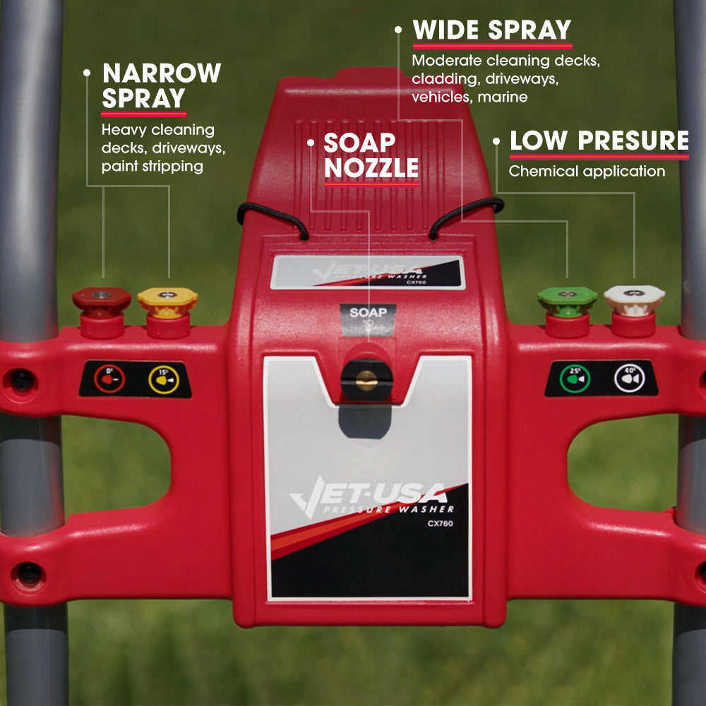 JET-USA 4800PSI Petrol Powered High Pressure Washer, w/ 30m Hose and Drain Cleaner - CX760 V219-PRWPTLJETA760-KIT