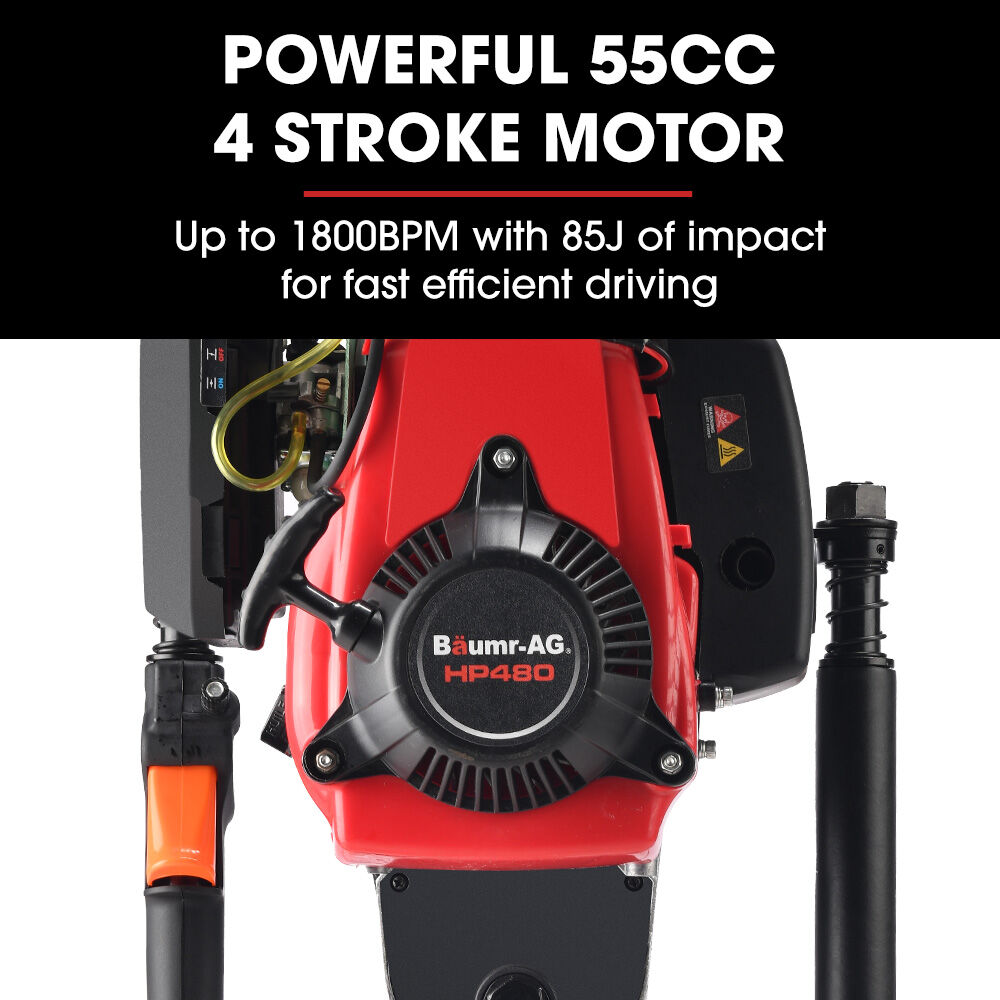 BAUMR-AG HP480 55cc 4-Stroke Petrol Post Driver, with 2 Piling Socket Sleeves V219-PTDPTRBM480A