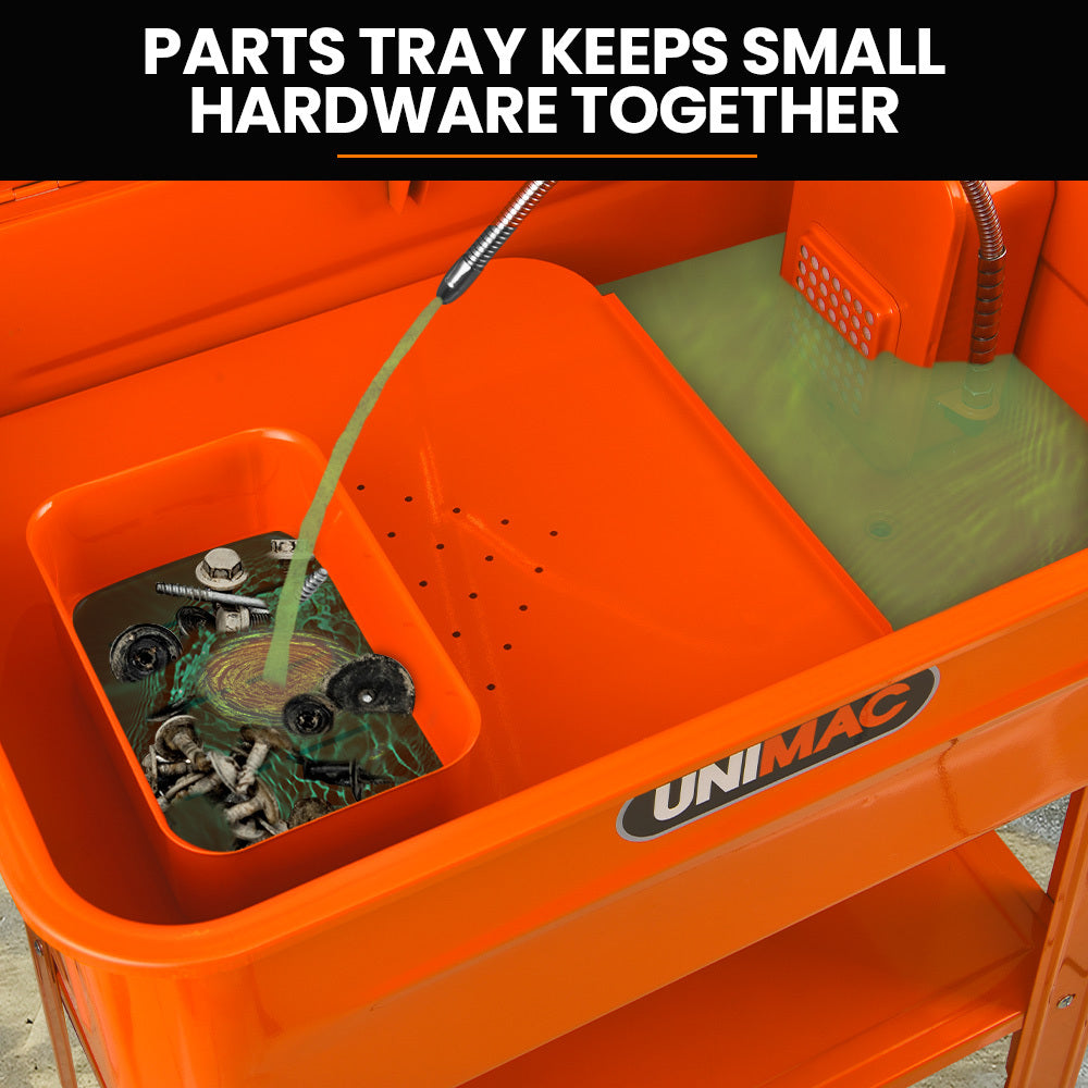 Unimac 86L Heavy Duty Multi Purpose Auto Parts Washer, with Removable Work Shelf, Parts Basket V219-PWHWSHUM08XA