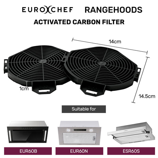 EUROCHEF Rangehood Filter Set, for EUR60B ESR60S EUR60N, 2 Replacement Activated Carbon Filters V219-RGHFILEC6SUA