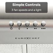 EUROCHEF 60cm Fixed Stainless Steel Rangehood, Quiet 3-Speed, 4-Layer Dishwashable Filters, Halogen Lights V219-RGHFIXEC67FA