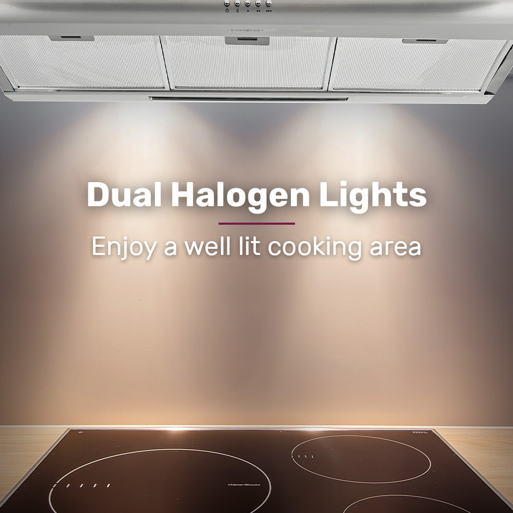 EUROCHEF 90cm Fixed Stainless Steel Rangehood, Quiet 3-Speed, 4-Layer Dishwashable Filters, Halogen Lights V219-RGHFIXEC97FA