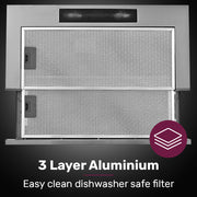EUROCHEF 60cm Slideout Stainless Steel Rangehood, Quiet 2-Speed, 3-Layer Dishwashable Filters, Halogen Lights V219-RGHSLDEC67SA