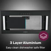 EUROCHEF 60cm Undermount Rangehood Black, Quiet 3-Speed, 3-Layer Dishwashable Filter, LED Lights EUR60B V219-RGHUDREC6BFA