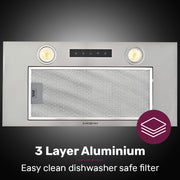 EUROCHEF 60cm Undermount Rangehood Silver, Quiet 3-Speed, 3-Layer Dishwashable Filter, LED Lights EUR60N V219-RGHUDREC6NFA