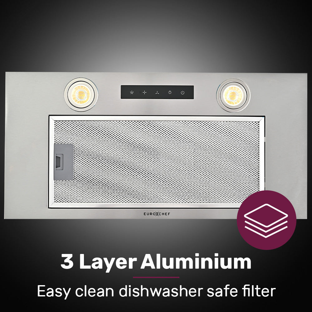 EUROCHEF 60cm Undermount Rangehood Silver, Quiet 3-Speed, 3-Layer Dishwashable Filter, LED Lights EUR60N V219-RGHUDREC6NFA