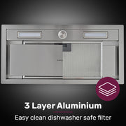 EUROCHEF 60cm Undermount Rangehood Stainless Steel, Quiet 3-Speed, 3-Layer Dishwashable Filter, LED Lights V219-RGHUDREC6SFA