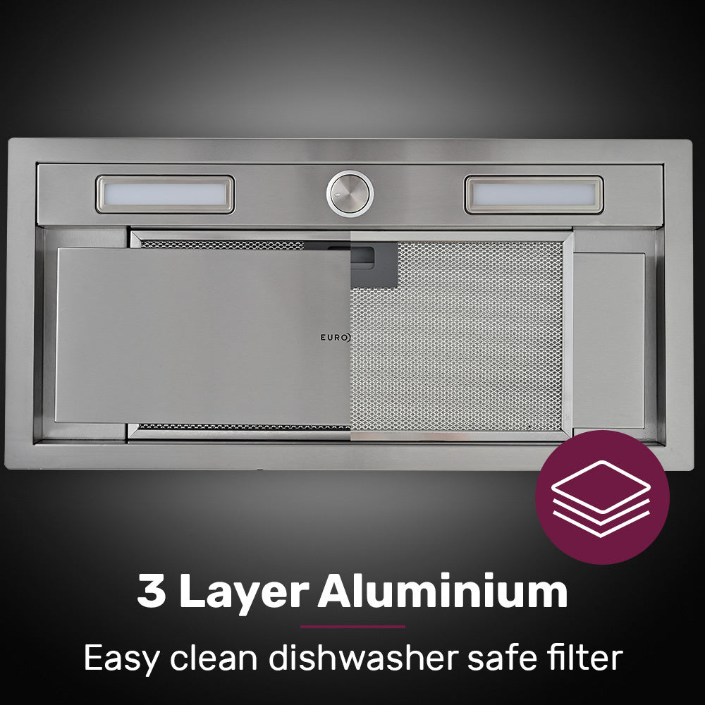 EUROCHEF 60cm Undermount Rangehood Stainless Steel, Quiet 3-Speed, 3-Layer Dishwashable Filter, LED Lights V219-RGHUDREC6SFA