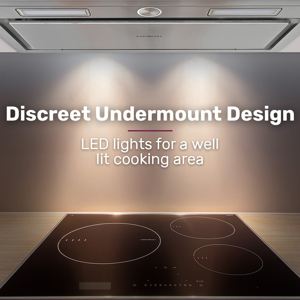 EUROCHEF 60cm Undermount Rangehood Stainless Steel, Quiet 3-Speed, 3-Layer Dishwashable Filter, LED Lights V219-RGHUDREC6SFA