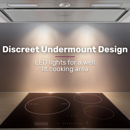 EUROCHEF 60cm Undermount Rangehood Stainless Steel, Quiet 3-Speed, 3-Layer Dishwashable Filter, LED Lights V219-RGHUDREC6SFA