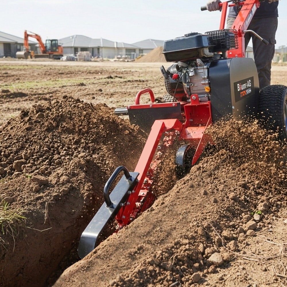 BAUMR-AG TRN660 8HP 600mmx90mm Trench Digger, Heavy-duty Carbide Claws, EZ Start, 8HP, Adj Controls V219-RURTRNBMRA660