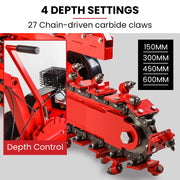 BAUMR-AG TRN660 8HP 600mmx90mm Trench Digger, Heavy-duty Carbide Claws, EZ Start, 8HP, Adj Controls V219-RURTRNBMRA660