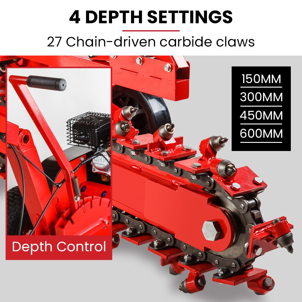 BAUMR-AG TRN660 8HP 600mmx90mm Trench Digger, Heavy-duty Carbide Claws, EZ Start, 8HP, Adj Controls V219-RURTRNBMRA660