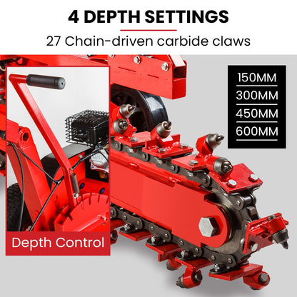 BAUMR-AG TRN660 8HP 600mmx90mm Trench Digger, Heavy-duty Carbide Claws, EZ Start, 8HP, Adj Controls V219-RURTRNBMRA660