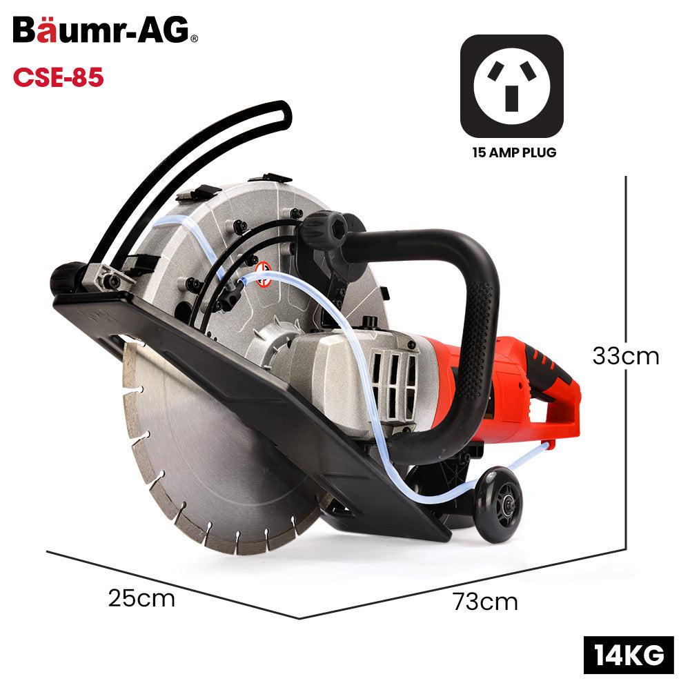 BAUMR-AG 3500W 350mm/14" Electric Concrete Demolition Cut-Off Saw, Wet and Dry Cutting, Diamond Blade, Vacuum V219-SAWCONBME8XA