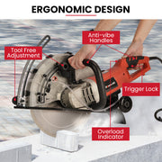 BAUMR-AG 3500W 350mm/14" Electric Concrete Demolition Cut-Off Saw, Wet and Dry Cutting, Diamond Blade, Vacuum V219-SAWCONBME8XA