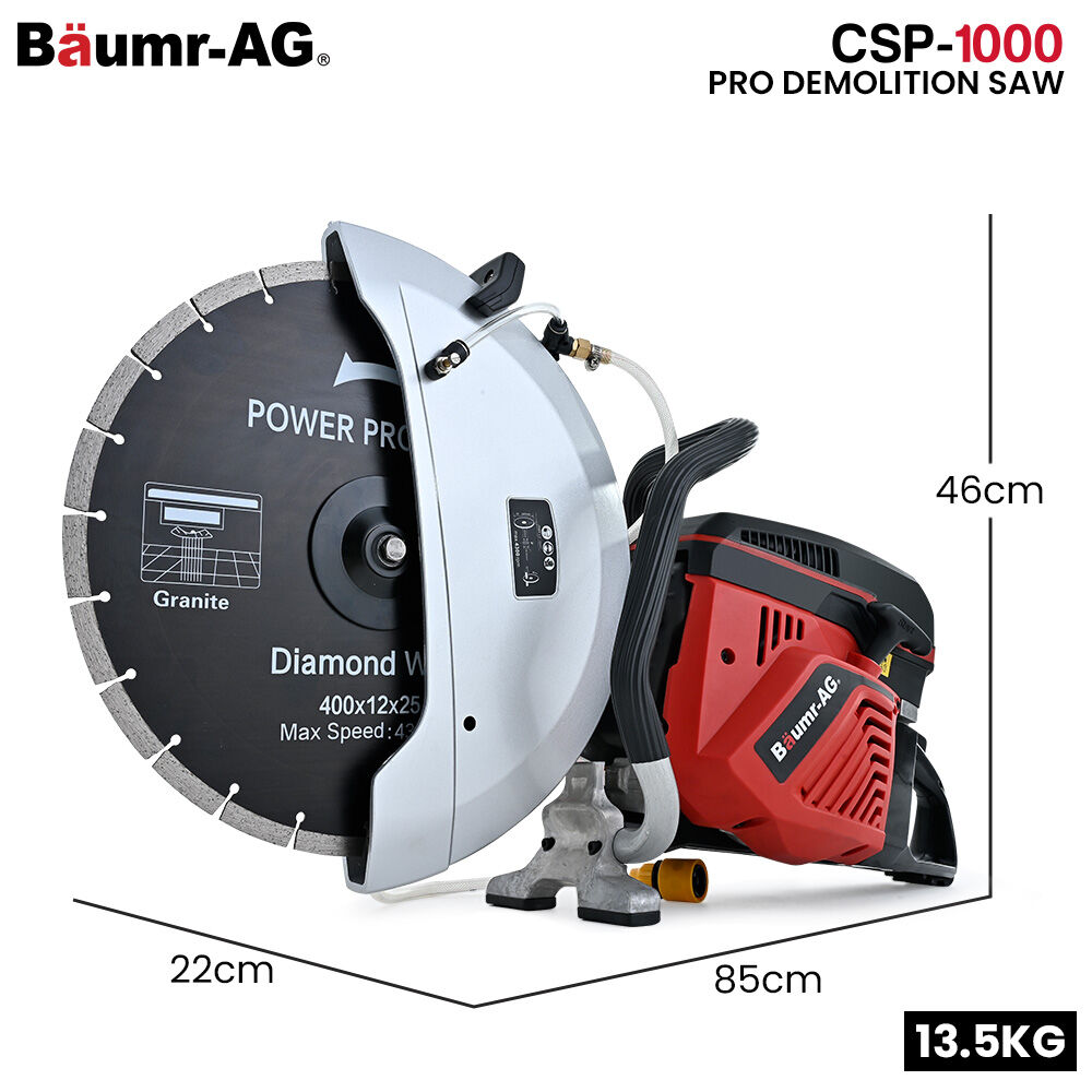 BAUMR-AG 400mm Professional Concrete Demolition Saw 94cc 2-Stroke, Wet and Dry Demo Cutting, 16" Diamond V219-SAWCONBMP1MA
