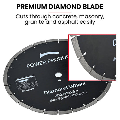 BAUMR-AG 400mm Professional Concrete Demolition Saw 94cc 2-Stroke, Wet and Dry Demo Cutting, 16" Diamond V219-SAWCONBMP1MA