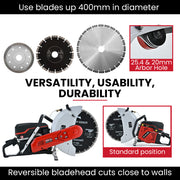BAUMR-AG 400mm Professional Concrete Demolition Saw 94cc 2-Stroke, Wet and Dry Demo Cutting, 16" Diamond V219-SAWCONBMP1MA