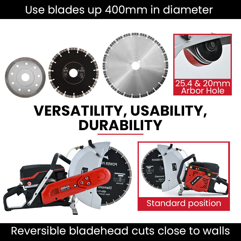 BAUMR-AG 400mm Professional Concrete Demolition Saw 94cc 2-Stroke, Wet and Dry Demo Cutting, 16" Diamond V219-SAWCONBMP1MA