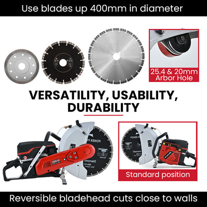 BAUMR-AG 400mm Professional Concrete Demolition Saw 94cc 2-Stroke, Wet and Dry Demo Cutting, 16" Diamond V219-SAWCONBMP1MA
