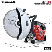 BAUMR-AG 350mm Professional Concrete Demolition Saw 74cc 2-Stroke, Wet and Dry Demo Cutting, 14" Diamond V219-SAWCONBMP8CA