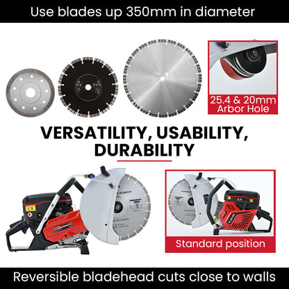 BAUMR-AG 350mm Professional Concrete Demolition Saw 74cc 2-Stroke, Wet and Dry Demo Cutting, 14" Diamond V219-SAWCONBMP8CA