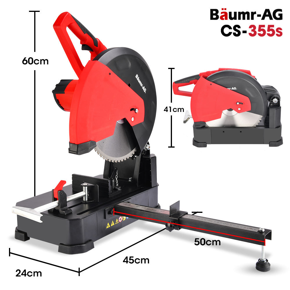 Baumr-AG 2400W 355mm 14" Metal Cut Off Cold Saw, Premium Low Spark Ceramic Alloy Tooth Blade, Measurement V219-SAWMCTBM3CSA