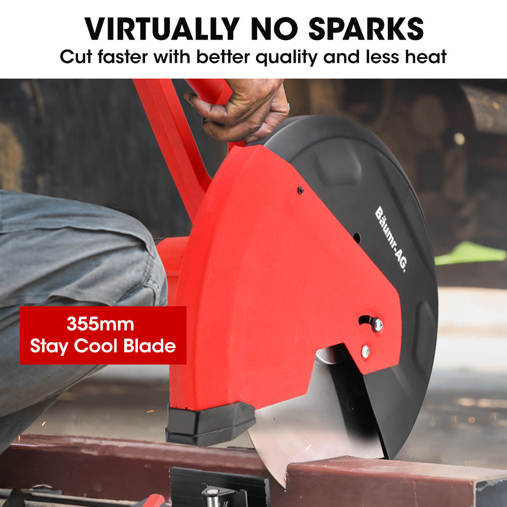 Baumr-AG 2400W 355mm 14" Metal Cut Off Cold Saw, Premium Low Spark Ceramic Alloy Tooth Blade, Measurement V219-SAWMCTBM3CSA
