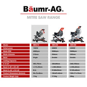 BAUMR-AG 210mm Compound Mitre Saw Dual Bevel Sliding Drop Saws 1500W V219-SAWMITBMRA20SR