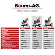 BAUMR-AG 254mm Dual Bevel Sliding Compound Mitre Drop Saw V219-SAWMITBMRA25DR