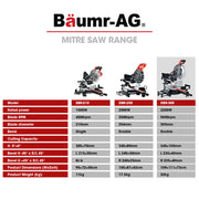 BAUMR-AG 305mm Compound Mitre Saw Dual Bevel Sliding Drop Saws 2200W V219-SAWMITBMRA30DR