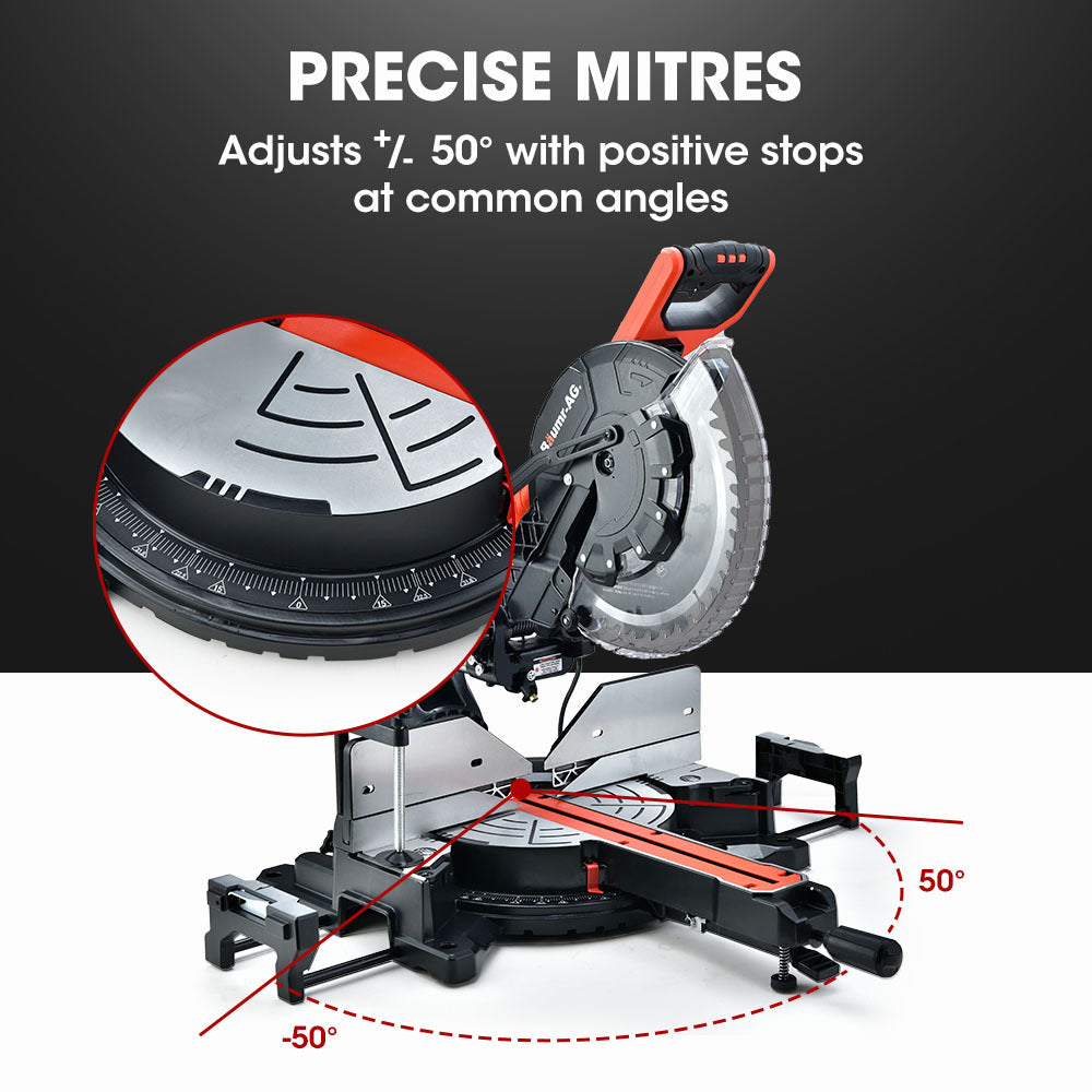 BAUMR-AG 305mm Compound Mitre Saw Dual Bevel Sliding Drop Saws 2200W V219-SAWMITBMRA30DR