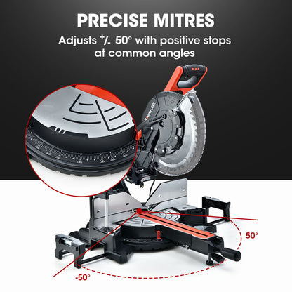 BAUMR-AG 305mm Compound Mitre Saw Dual Bevel Sliding Drop Saws 2200W V219-SAWMITBMRA30DR