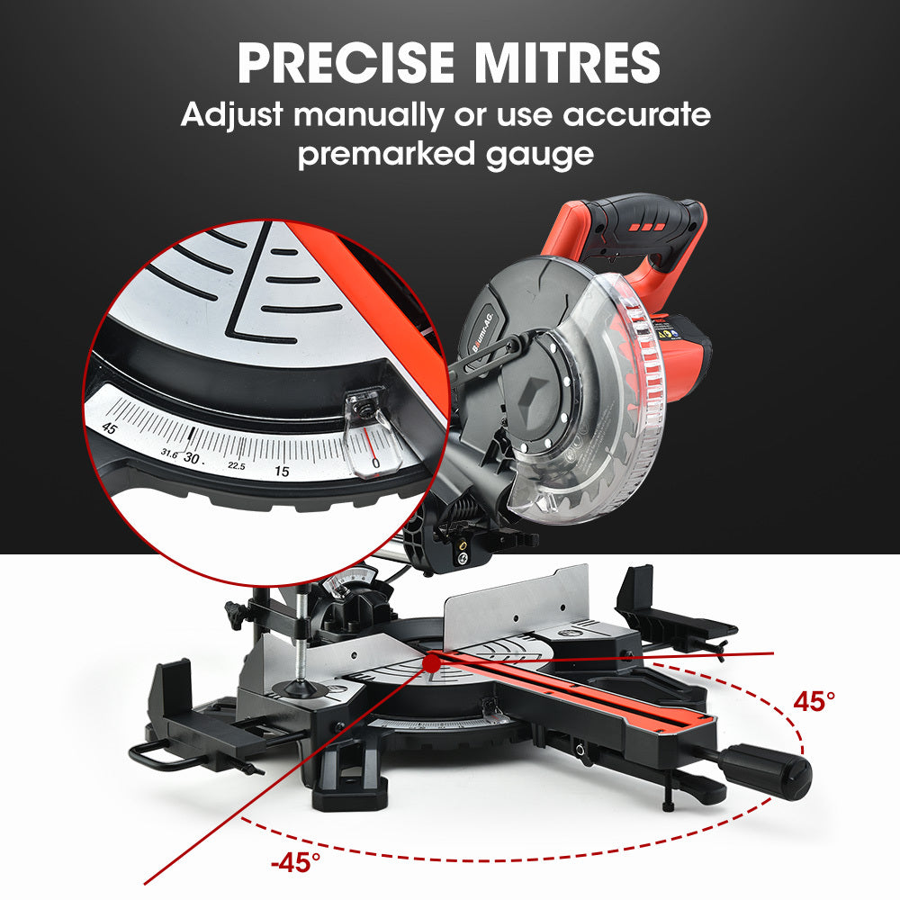 BAUMR-AG 210mm Sliding Compound Mitre Drop Saw and Adjustable Stand Combo V219-SAWMTRBM20SF17