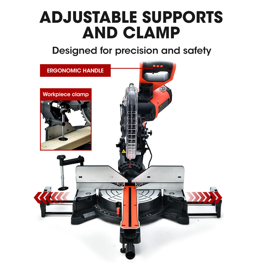 BAUMR-AG 305mm Dual Bevel Sliding Compound Mitre Drop Saw and Adjustable Stand Combo V219-SAWMTRBM30DF17