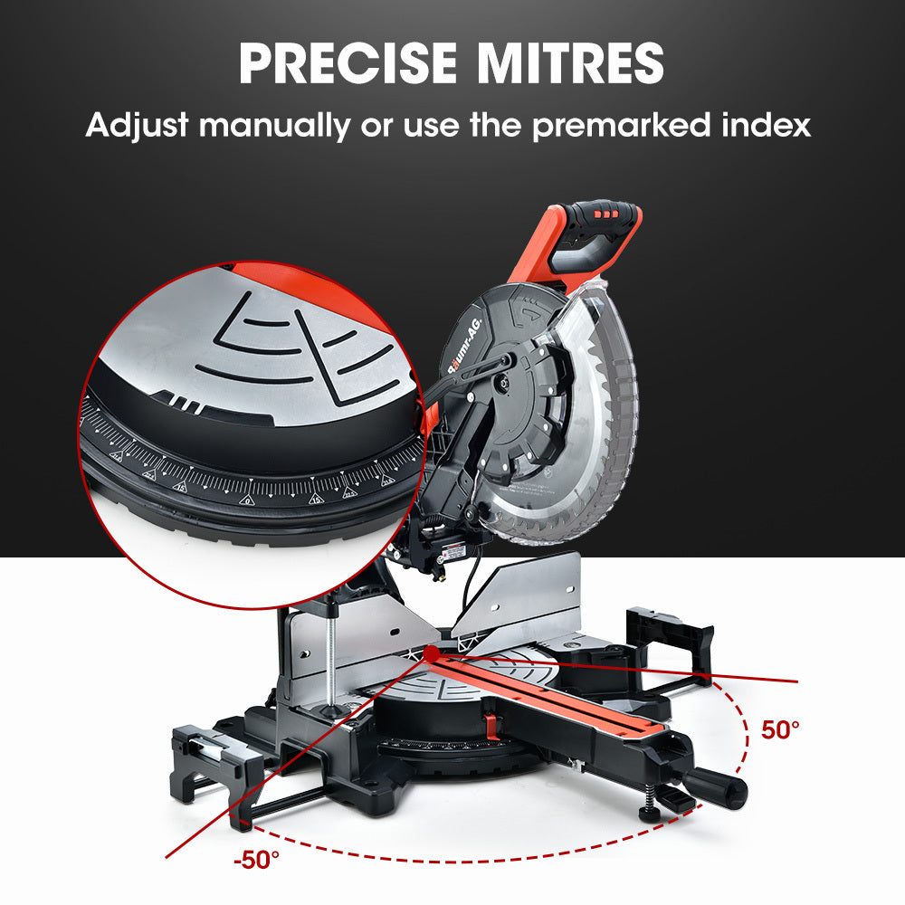 BAUMR-AG 305mm Dual Bevel Sliding Compound Mitre Drop Saw and Adjustable Stand Combo V219-SAWMTRBM30DF17