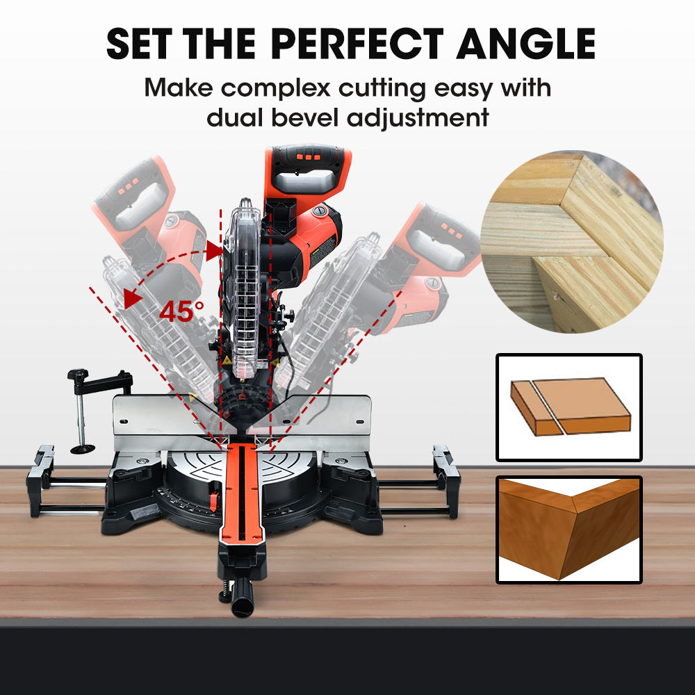 BAUMR-AG 305mm Dual Bevel Sliding Compound Mitre Drop Saw and Adjustable Stand Combo V219-SAWMTRBM30DF17