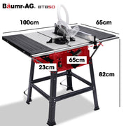 BAUMR-AG 2000W 255mm 10" Compound Table Saw, with Stand, Expandable Worktop, Vacuum Port, 45 Degree Bevel, V219-SAWTBLBMX50A