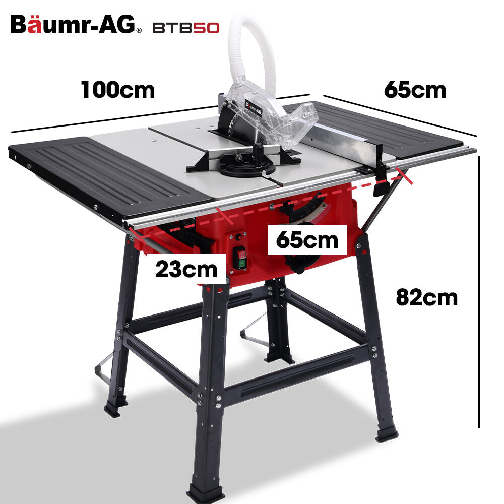BAUMR-AG 2000W 255mm 10" Compound Table Saw, with Stand, Expandable Worktop, Vacuum Port, 45 Degree Bevel, V219-SAWTBLBMX50A