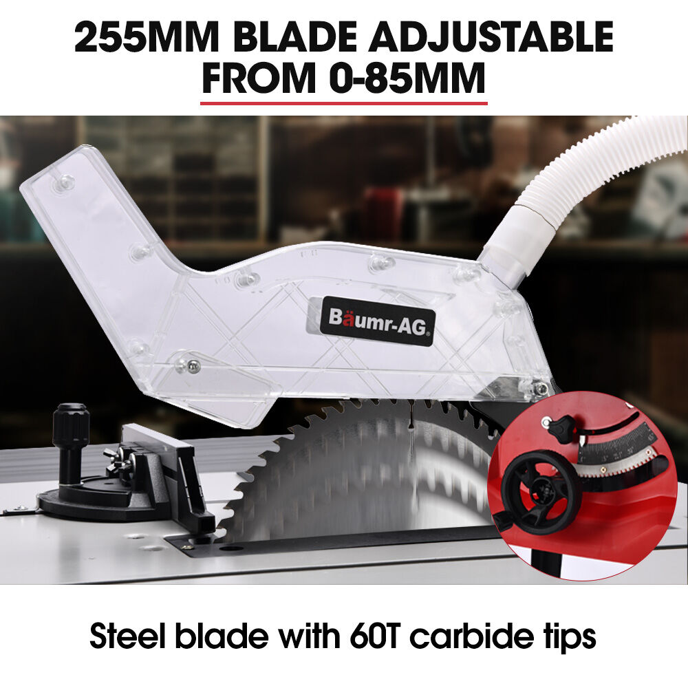 BAUMR-AG 2000W 255mm 10" Compound Table Saw, with Stand, Expandable Worktop, Vacuum Port, 45 Degree Bevel, V219-SAWTBLBMX50A