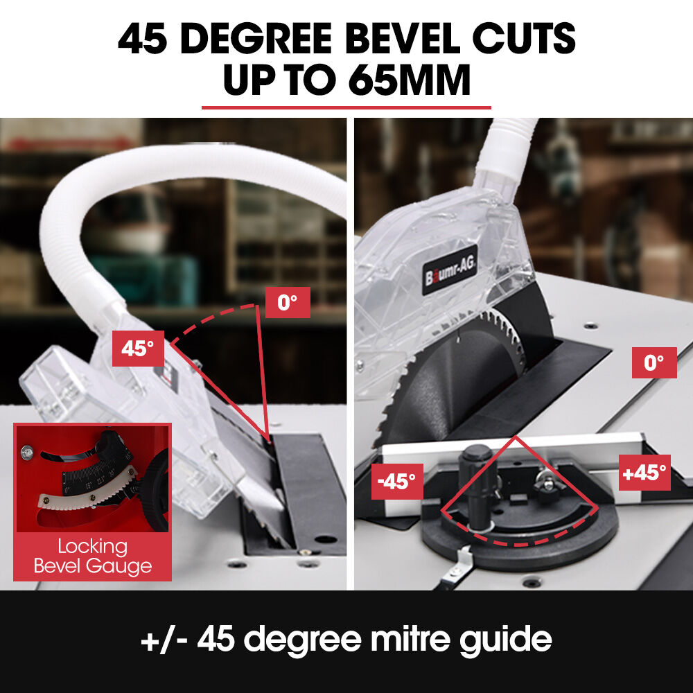 BAUMR-AG 2000W 255mm 10" Compound Table Saw, with Stand, Expandable Worktop, Vacuum Port, 45 Degree Bevel, V219-SAWTBLBMX50A
