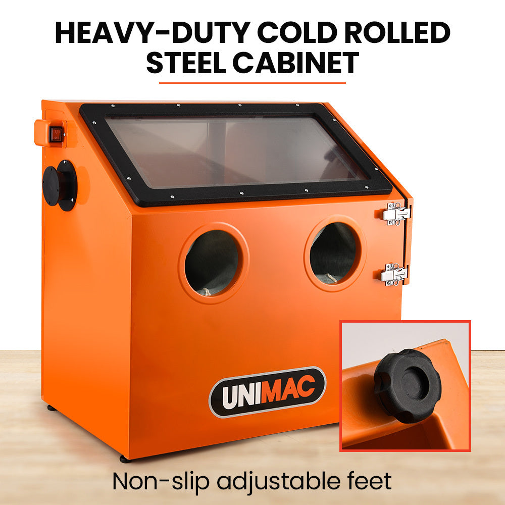 UNIMAC 110L Benchtop Sandblasting Cabinet, with Sandblast Gun Set with Hose, LED Light V219-SBLBENUMB1XA